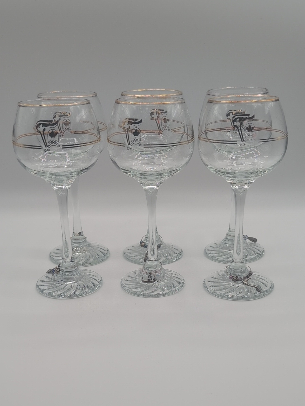Set of 6 Canada Olympic 1988 Balloon Wine Glasses Gold